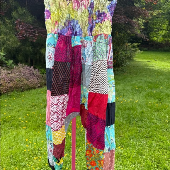 Blue and Red Smocked Tiered Maxi Jumpsuit - Picture 2 of 4